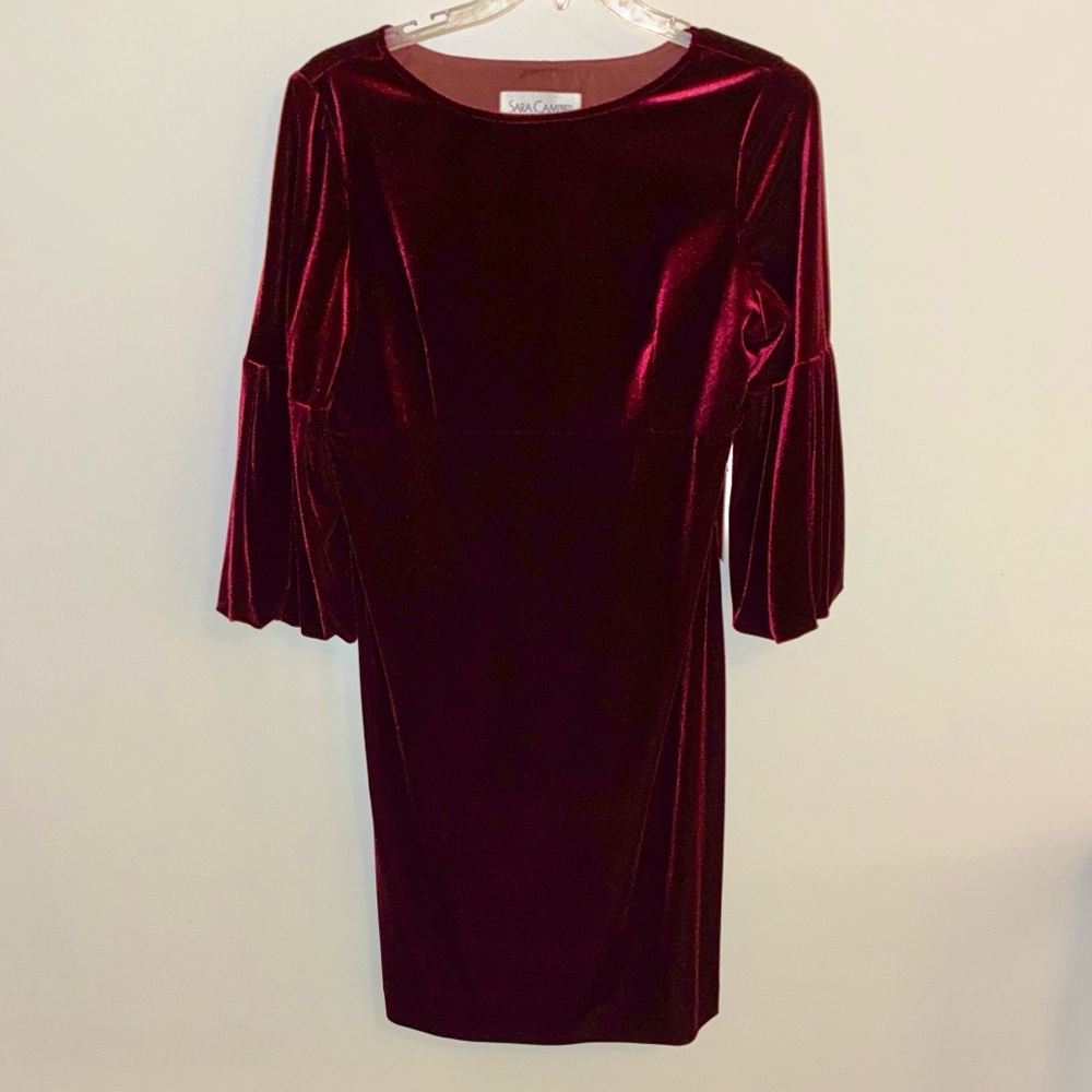 Sara Campbell Velvet Midi Dress in Deep Burgundy